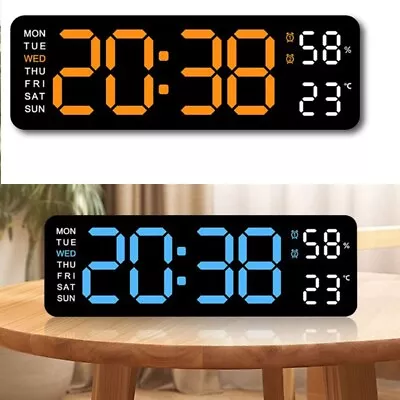 Digital LED Desk Alarm Clock Large LED Display Wall Clock Temperature Humidity • £11.59