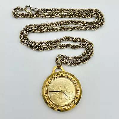 Ladies 1976 Vintage CARAVELLE Bulova Gold Tone Coin Mechanical Pendant Watch • $27.99