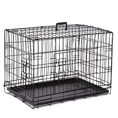 30'' Dog Crate Kennel Folding Metal Pet Cage 2 Doors With Tray For S/M Dog • $40.58