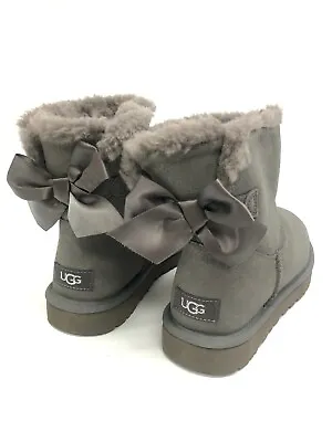 UGG Women's Mini Bailey Bow Glimmer Grey Sparkle Boots 1125795 • $99.99