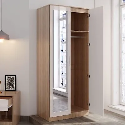 2 Door Wardrobe With Mirror High Gloss Large Storage 4 Colors Cupboard Furniture • £198.99