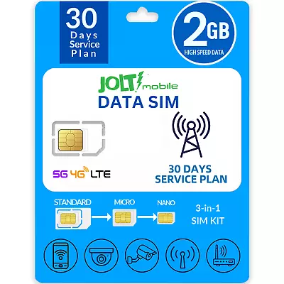 Jolt Mobile Data SIM Card - 2GB Internet 30 Day Data Plan On AT&T 5G 4G LTE • $10