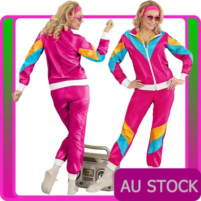 Ladies 80s Height Of Fashion Tracksuit 1980s Party Retro Disco Neon Costume • $41.99