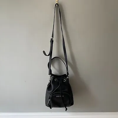 Jack Wills Messenger Bag Crossbody Handbag Black Satchel Drawstring Faux Leather • £20.99