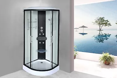 900x900 Quadrant White Modern Black Profile Shower Cabin Room Cubicle Enclosure • £599