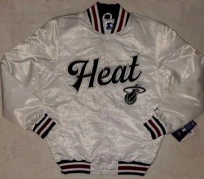 Exclusive Miami Heat🔥White Hot 🥵 Starter Jacket Quilt Lined Full Snap Sz Small • $240