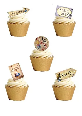 23 Stand Up Vintage Alice In Wonderland LABELS Edible Wafer Paper Cake Toppers  • £2.49