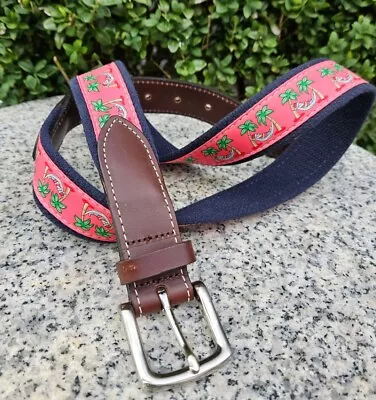 Vineyard Vines Santa Claus Belt Multicolor Canvas/ Leather Preppy Belt Size : 34 • $8.99