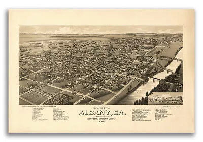 Bird's Eye View 1885 Albany Georgia Vintage Style City Map - 16x24 • $12.95