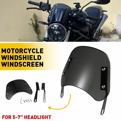 Universal Motorcycle Headlight Fairing Windshield WindScreen 5-7'' Round Black • $20.29
