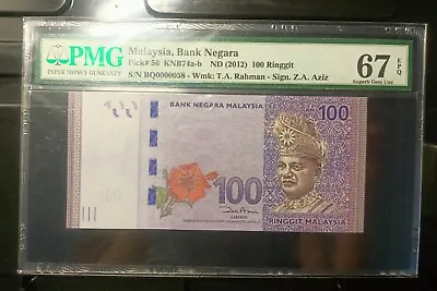 Malaysia Banknote Rm100 Pmg67epq Low Number Bq0000058 Zeti Gabenor • $118