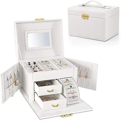 Jewelry Organizer Box Large-Capacity Storage 3 Layer With Mirror And Lockable Fo • $59.41