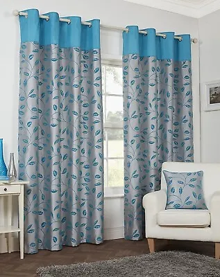 Hamilton McBride Leaf Trail SPEARMINT 90  X 90  Ring Top/Eyelet Lined Curtains • £59.90