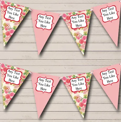 Party Banner Bunting Green Pink Floral Personalised Shabby Chic Garden Tea • £7.16
