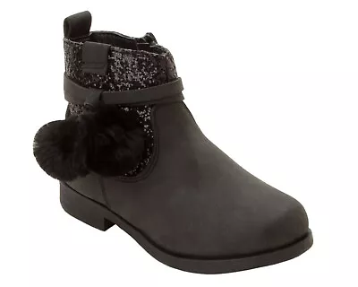£11.95 • Buy Girls Black Glitter Pom Pom Winter Boots Kids School Shoes Side Zip Uk Size 8-2