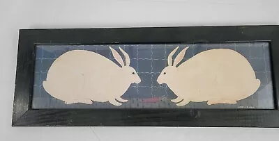 Warren Kimble Primitive Two Bunnies Picture Black Wood Frame 21  X 8  Folk Art • $39.99