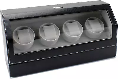 Quad Watch Winder In Black Leather - 4 Independent Japanese Motors 12 Settings • $659.98