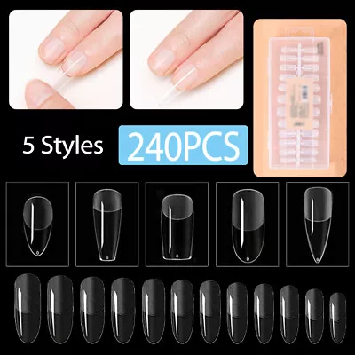 240Pcs Clear Long Soft Full Cover Nail Tips Kit For Soak Off Nail Extension • $12.16