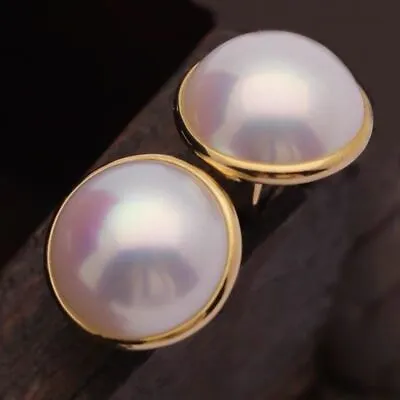 Gorgeous Pair Of  11-12mm South Sea  White Mabe Pearl Stud Earring 18k (tb • $253.44