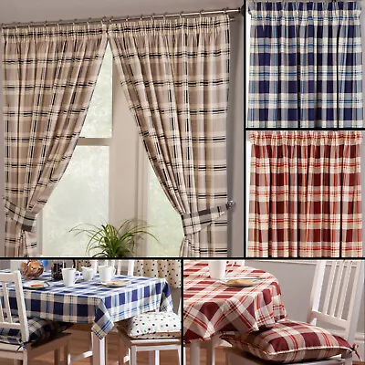 £29.99 • Buy Chelsea Checked Tartan 100% Cotton Kitchen Curtains With Optional Accessories