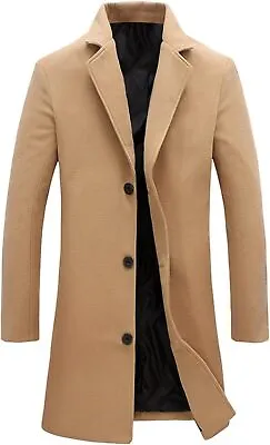 Springrain Men's Wool Blend Pea Coat Notched Collar Single Breasted Overcoat War • $136.25