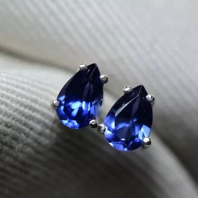 2Ct Pear Cut Lab-Created Sapphire Anniversary Stud Earring 14K White Gold Plated • $47.99