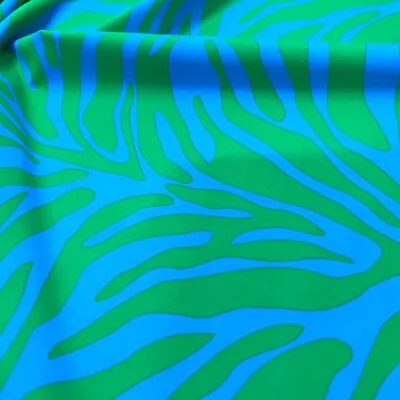 Blue & Green Zebra Animal Print Spandex Fabric Stretch By The Yard For Swimwear • $12.99