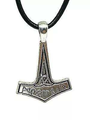 Rune Thors Hammer Pendant Necklace Mjolnir 18  Leather Cord Viking Norse Celtic • £5.49