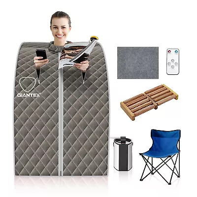 Costway Portable Personal Steam Sauna Spa W/ 3L Blast-proof Steamer Chair Gray • $115.99