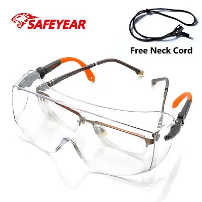 £13.59 • Buy SAFEYEAR Safety Glasses Large Size Over Glasses Anti-fog UV Clear Lens Unisex