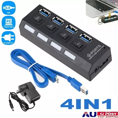 4 Ports USB 3.0 HUB Powered + High Speed Splitter Extender Power Supply AU • $17.99