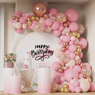 Pink Roes Gold ARCH SET + Garland HELIUM 100pcs Balloons BABY SHOWER Wedding UK • £7.99