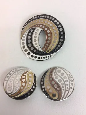 Stunning Vtg Margot De Taxco Sterling Silver 925 Enamel Pin  Clip Earrings Set • $549.99