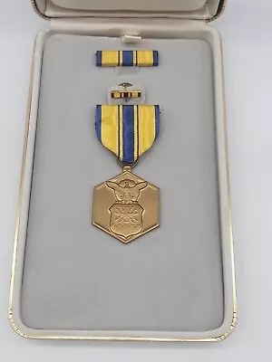 USAF For Military Merit Eagle Medal Blue Yellow Ribbon Pin Vintage Air Force • £15.14