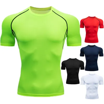 $13.16 • Buy Mens Short Sleeve Compression Quick Dry T-Shirt Sports Gym Running Fitness Tops