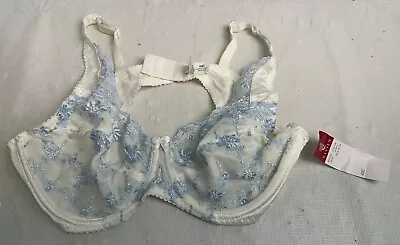 Vintage Vivien Ivory Pale Blue Embroidered Underwire Bra Size 40C  • $42.44