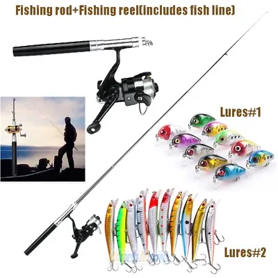 Mini Portable Aluminum Alloy Pocket Pen Shape Fishing Rod Pole With Reel & Lures • $13.99