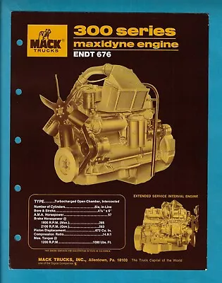 Mack Trucks 300 Series Maxidyne Engine Specifications Brochure 12/75 • $17.69