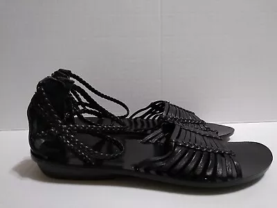 B MAKOWSKY Glenda Black Leather Strap Flat Sandals Shoes A215562 Size 7.5M • $24