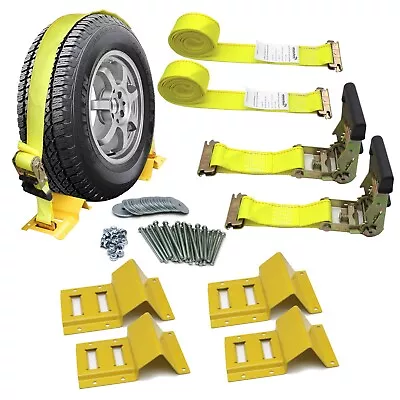 Wheel Chock Tie Down Strap Kit For Trailer ATV RZR UTV Tie Down Strap  2 Wheels • $52.99