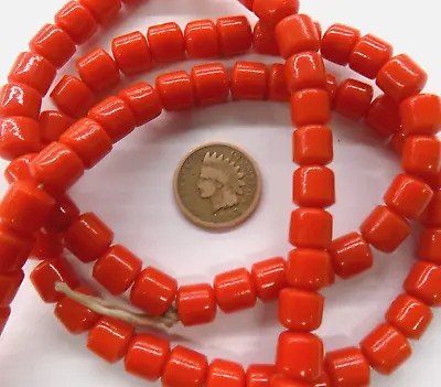 50 Antique Coral Red Vintage Bohemian Tube Spacer African Trade Beads Bin T • $13