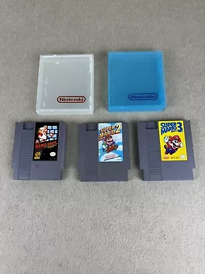 NINTENDO NES Lot Super Mario Bros. 1 2 3 AUTHENTIC TESTED + 2 Hard Cases • $58.99