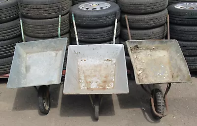 3x VINTAGE GALVANISED METAL WHEELBARROW BARROW GARDEN PLANTER • £100