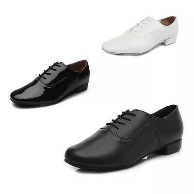 Men Latin Dance Shoes Ballroom Salsa Tango Dance Shoes Low Heeled Black White PU • $22.15