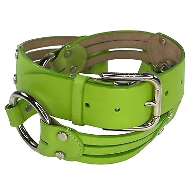 Dolce & Gabbana DG Lime Green Belt Silver Tone Multi-Circle Strand 36 Inch 90 Cm • £162.47