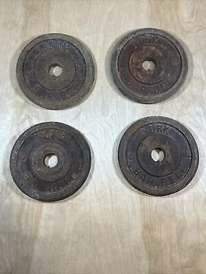 4 Vintage York Barbell 5 Lb  Weight Plates 1  Hole • $34.99