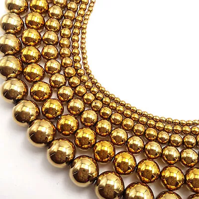 Gold Hematite Smooth Round Beads 2mm 3mm 4mm 6mm 8mm 10mm 12mm 15.5  Strand • $4.94