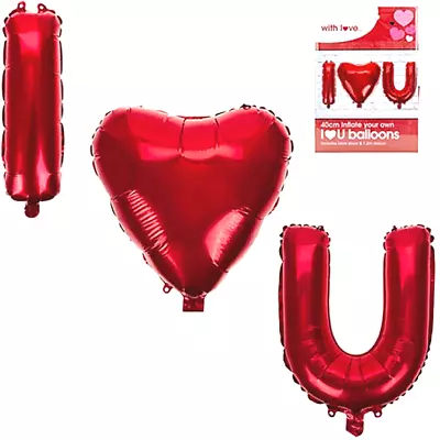 16  I Love You Balloons Valentines Day Foil Decorations Heart Shape 1.2M Ribbon • £2.95