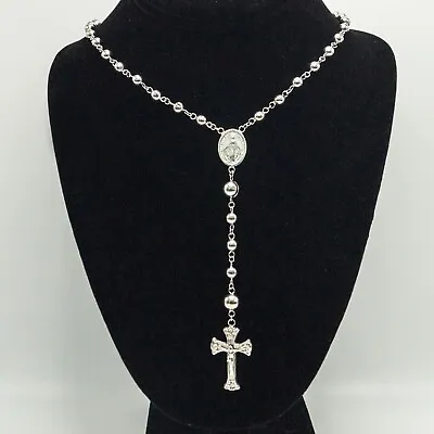 18K White Gold Unisex Necklace Rosary & Virgin Mary Pendant Total Weight 18.6G • $1980