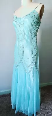 Vintage Y2K Gatsby Evening Prom Mermaid Aqua Beaded Formal Dress  • $79.99